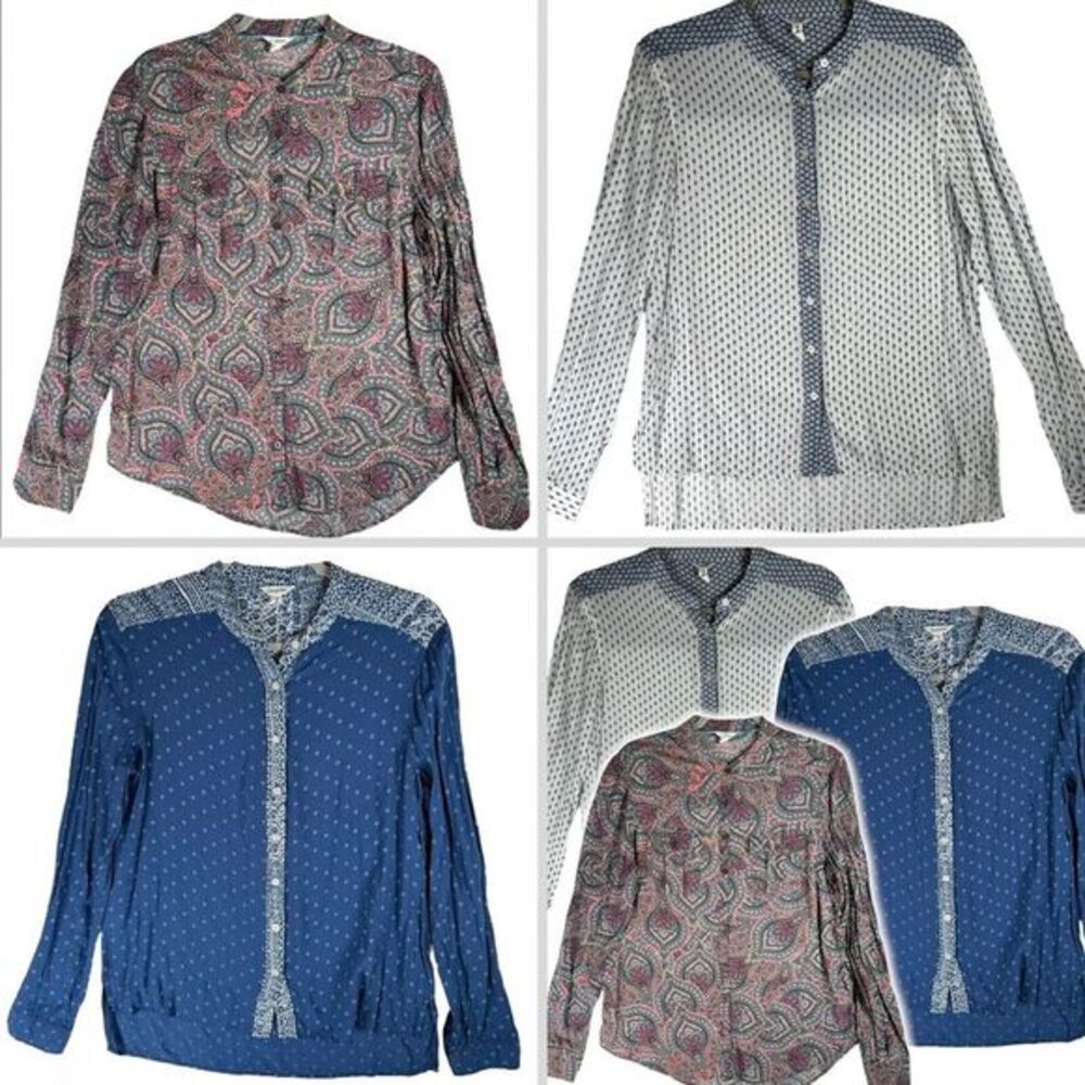 LOT 3 Aeropostale Boho Paisley Long Sleeve Button Down Shirt Size M‎ L Peasant